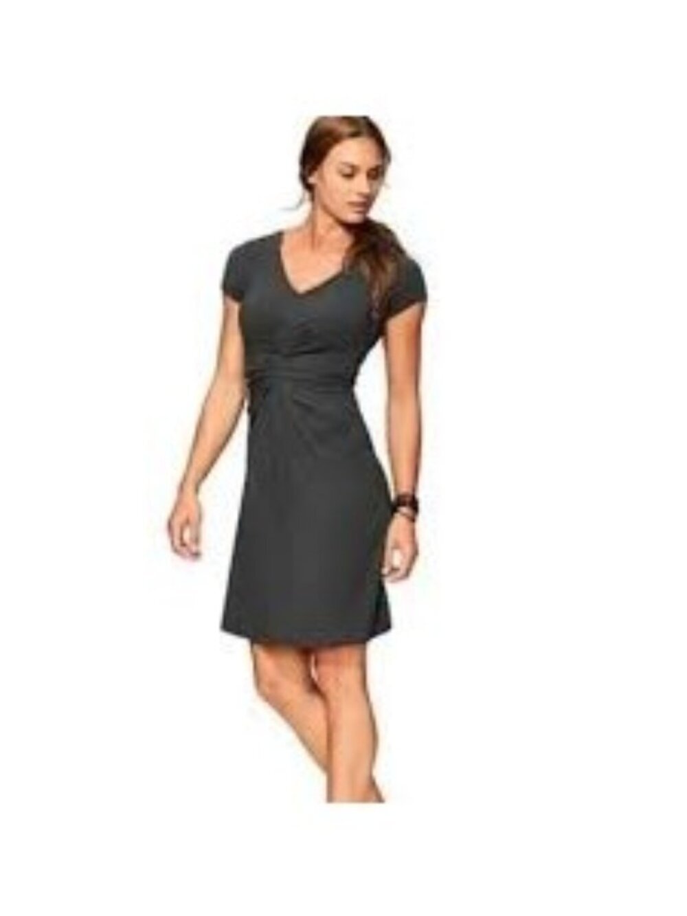 Athleta Women's cap sleeve Dress Black Size L Athleta Black V Neck Ruched Modal